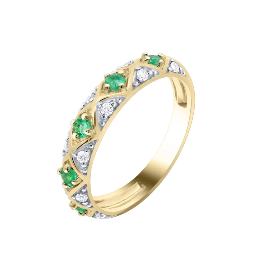 18ct Yellow Gold Emerald & Natural Diamond Ring