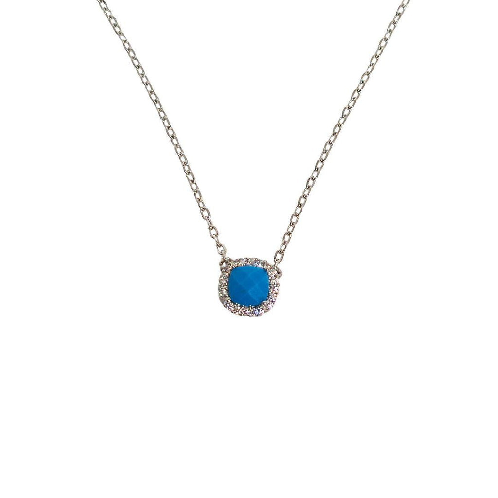 Azure Glow Sterling Silver Necklace – Cushion Blue CZ Halo