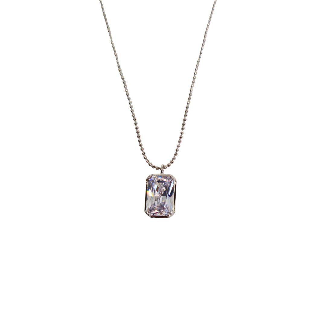 Crystal Aurora Sterling Silver Necklace – Emerald-Cut CZ Radiance