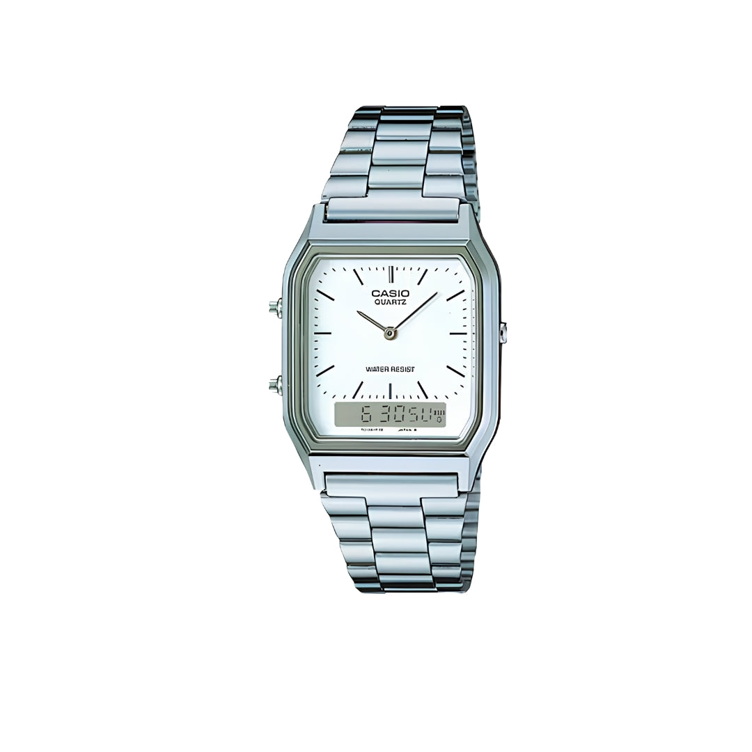 Casio Vintage Ana-Digi – Stainless Steel Bracelet with White Dial