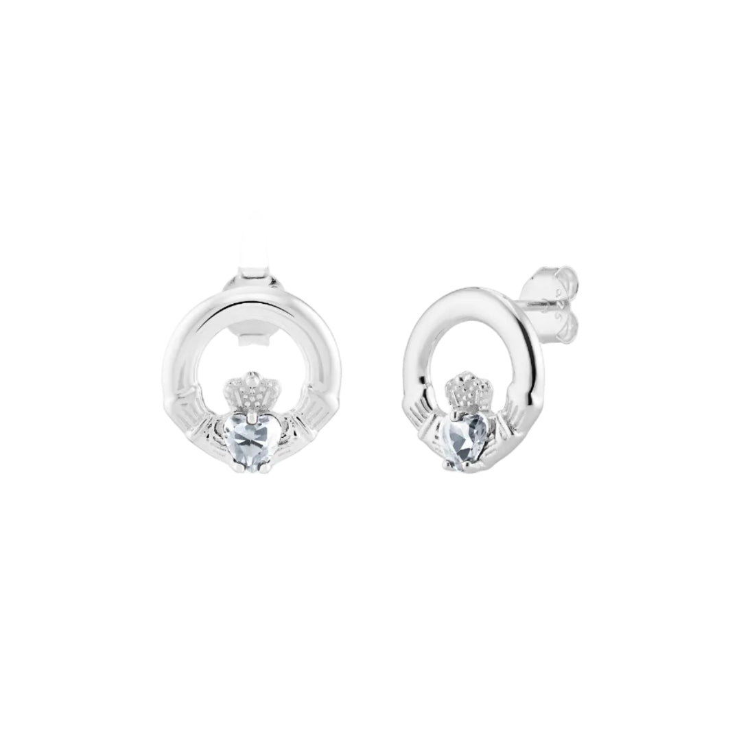 Sterling Silver April Birthstone Claddagh Earrings