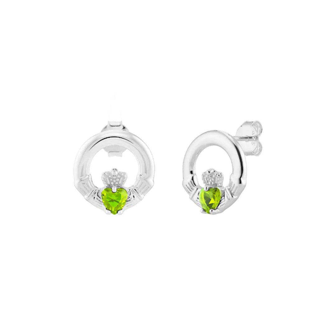Sterling Silver August Birthstone Claddagh Earrings