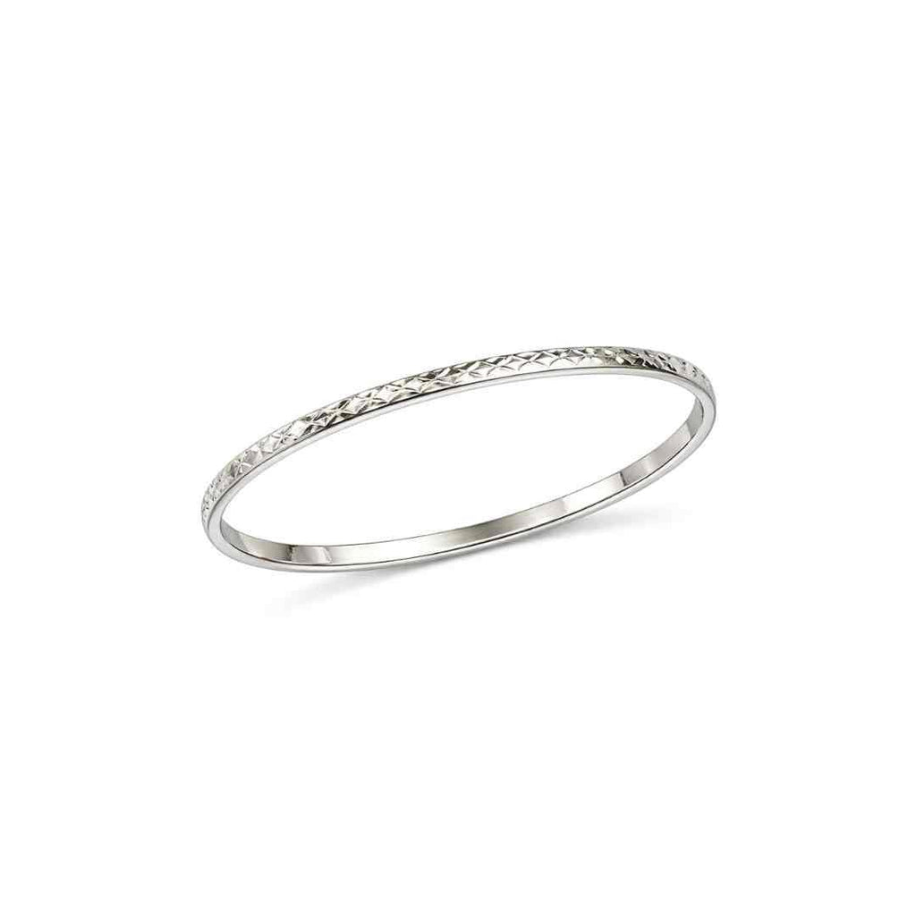 Sterling Silver Diamond‑Cut Bangle – Faceted Shine Finish