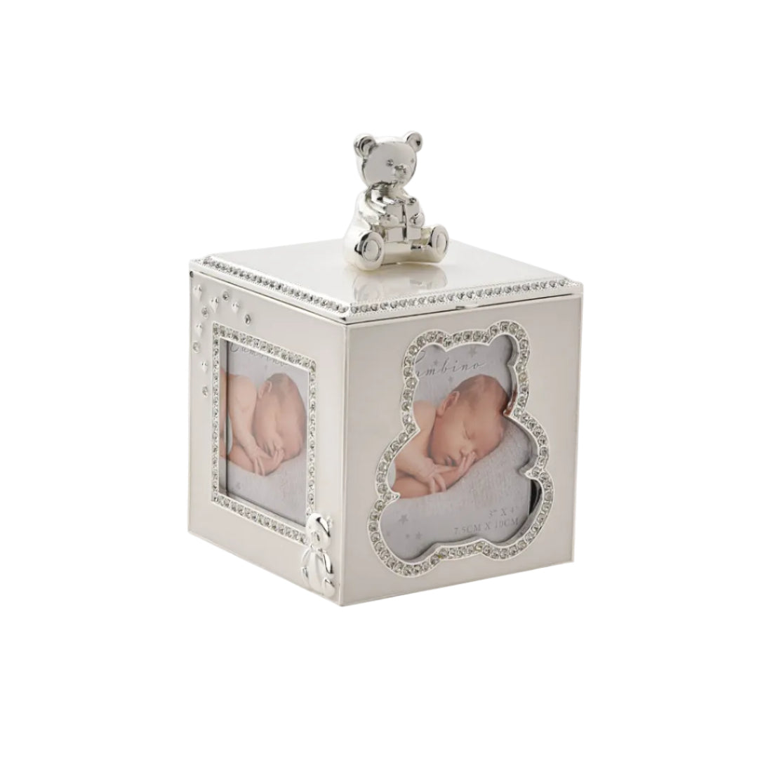 Silver Plated Baby Photo Cube Money Box