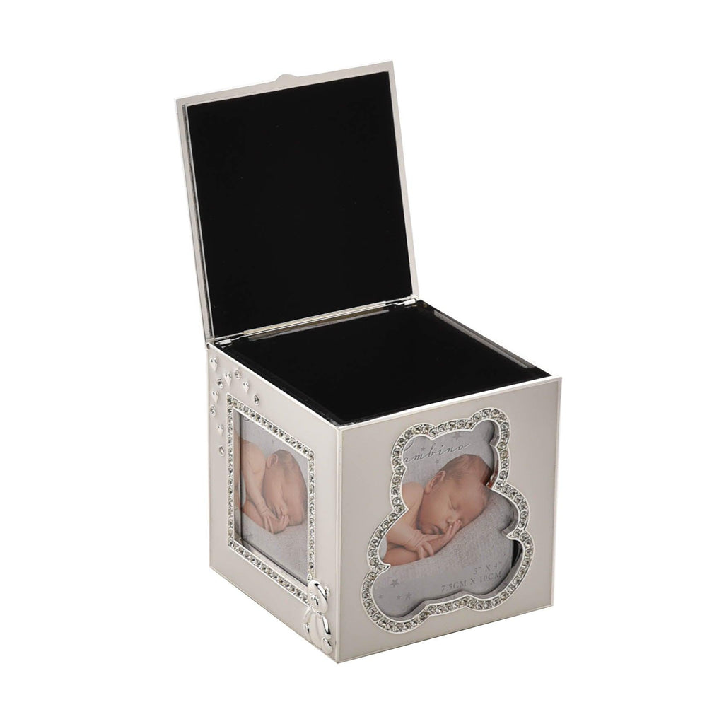 Silver Plated Baby Photo Cube Money Box