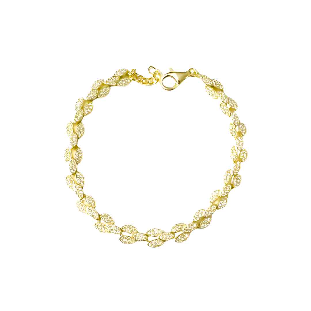 Yellow Gold Plated Leaf‑Link Bracelet – CZ Pavé Sparkle