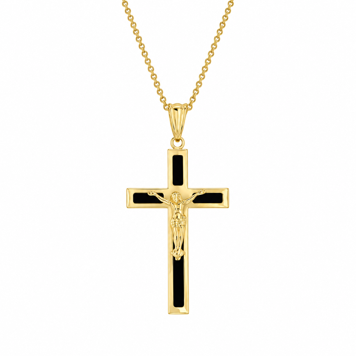 9ct Yellow Gold Onyx Crucifix Pendant