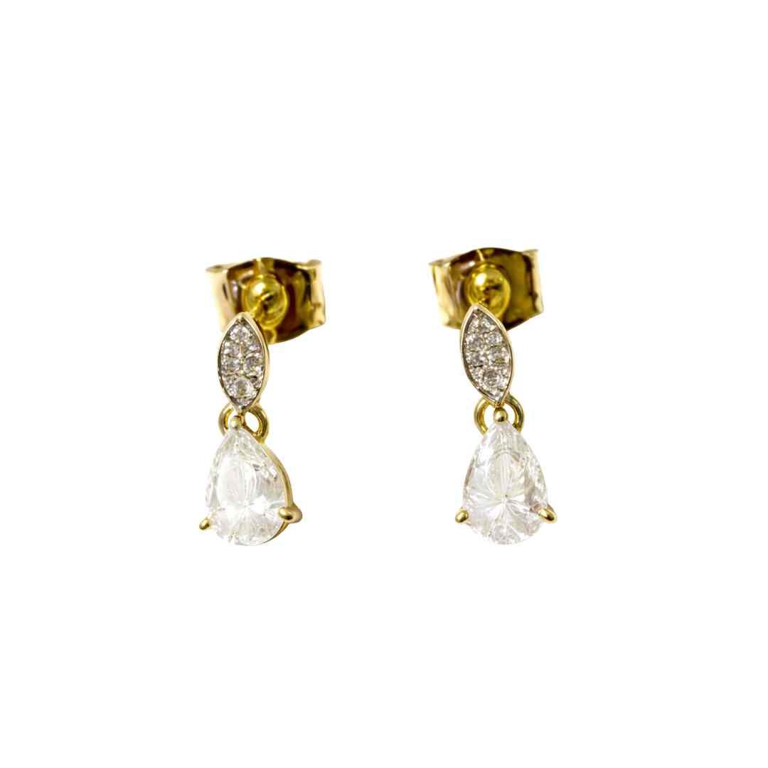 Clear CZ Drop Stud Earrings – 9ct Yellow Gold