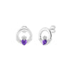 Sterling Silver February Birthstone Claddagh Earrings