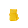 A bright yellow textured leather crossbody phone pouch with a silver-tone 'CC' logo on the front flap, a silver clasp, and a matching tassel charm, shown on a plain white background.