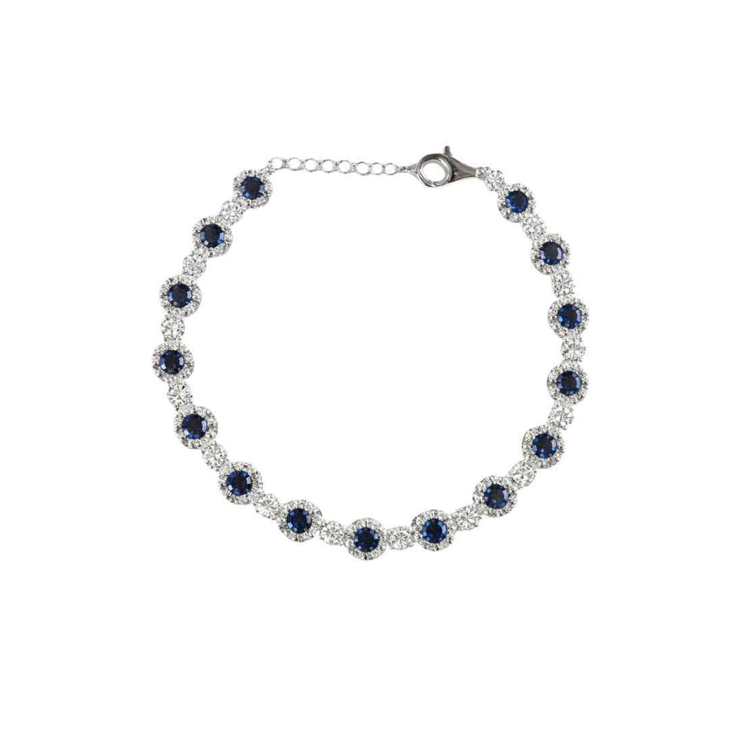 Sterling Silver Floral Bracelet – Sapphire Blue CZ Accents