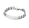Silver chain bracelet with a flat, rectangular ID plate on a white background