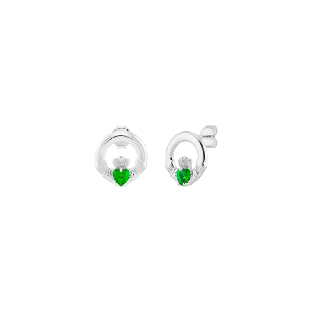 Sterling Silver May Birthstone Claddagh Earrings