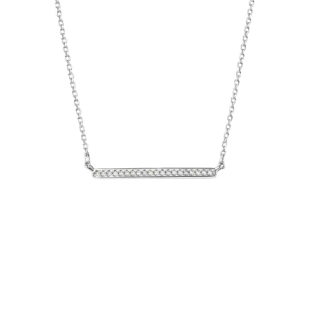 Sterling Silver Bar Necklace – CZ Pavé Detail