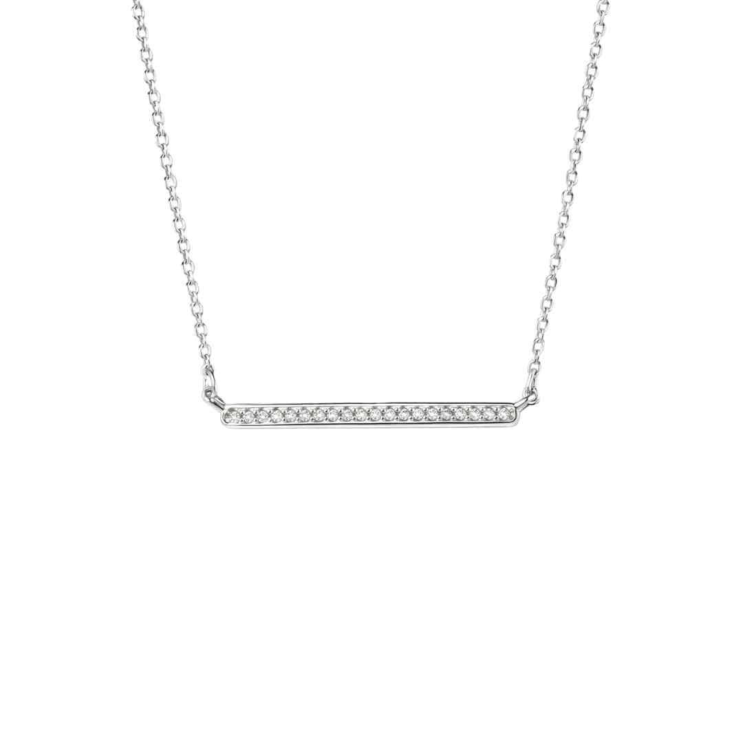 Sterling Silver Bar Necklace – CZ Pavé Detail
