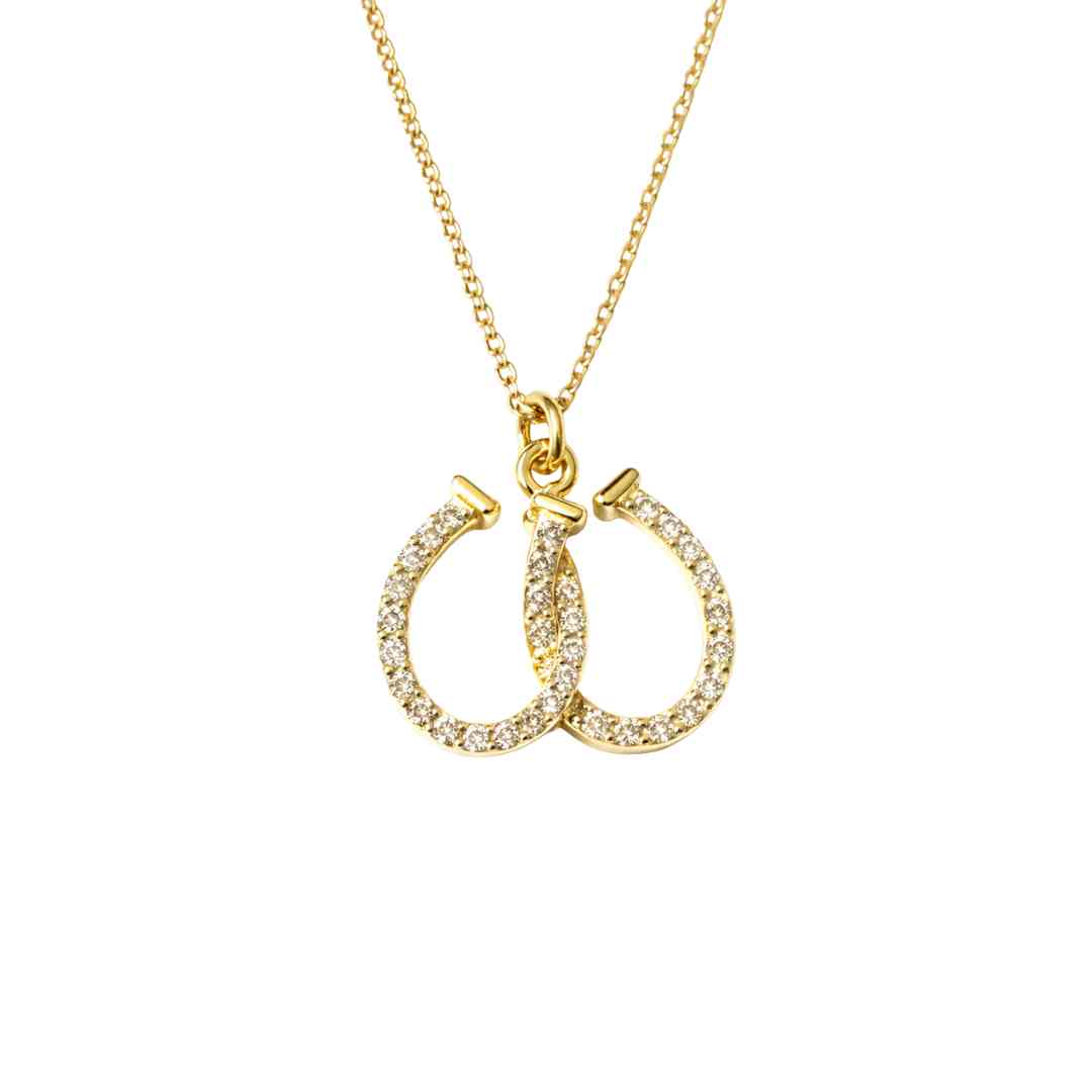Yellow Gold Plated Sterling Silver CZ Double Hoop Necklace