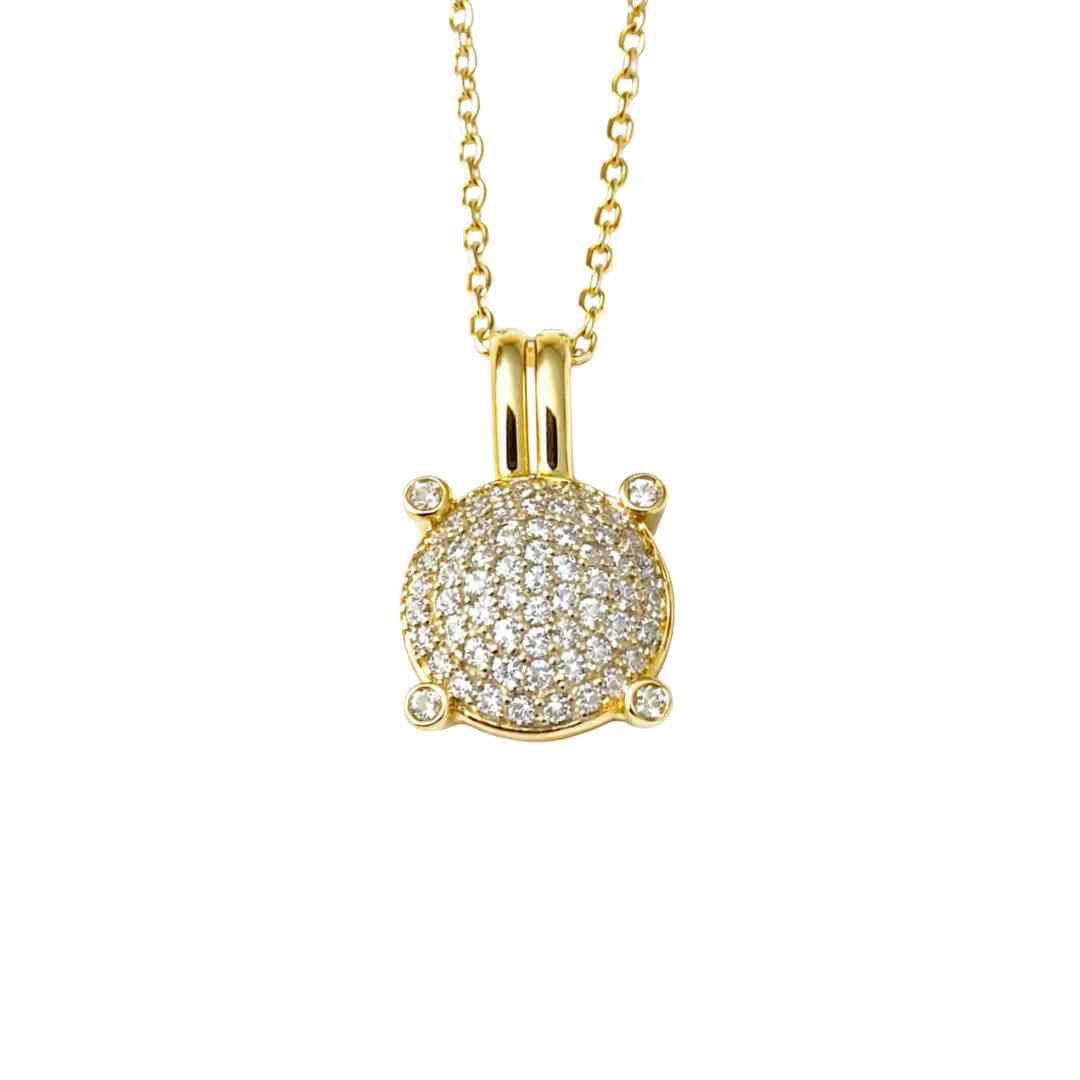 Yellow Gold Plated Sterling Silver CZ Pendant Necklace – Pavé Disc Design