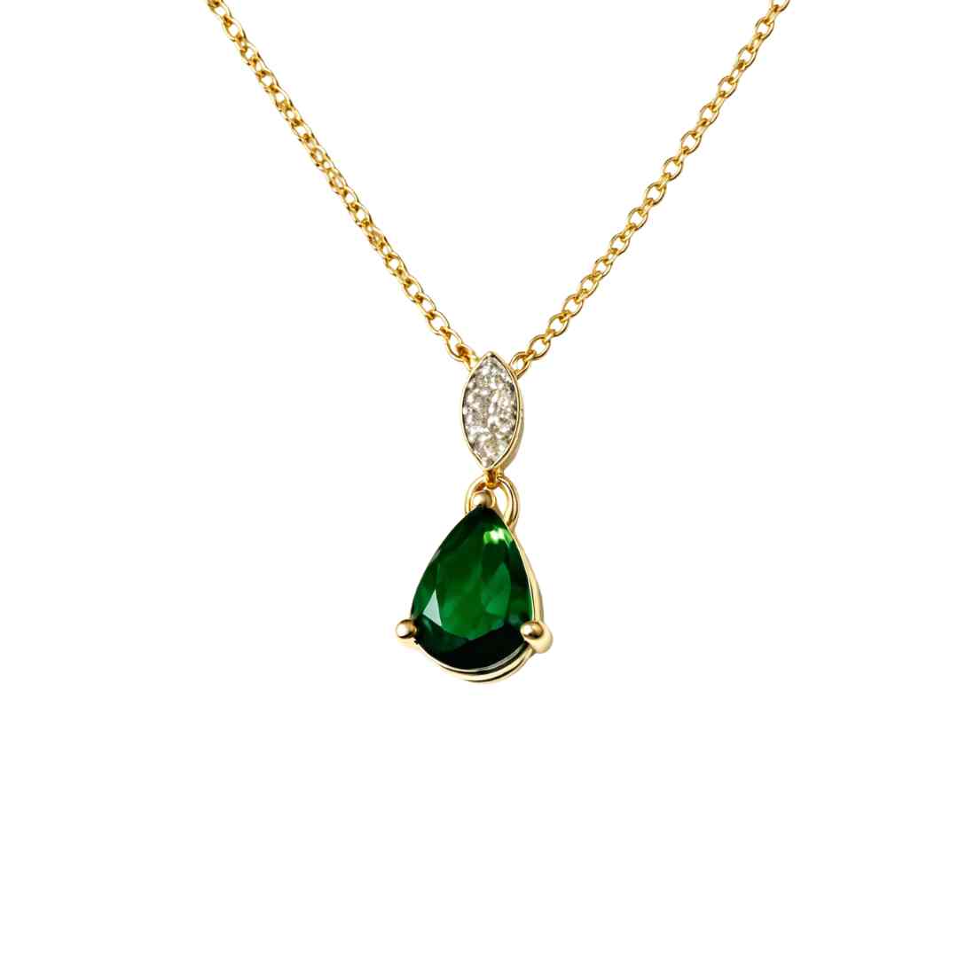 Emerald‑Coloured CZ Drop Necklace – 9ct Yellow Gold