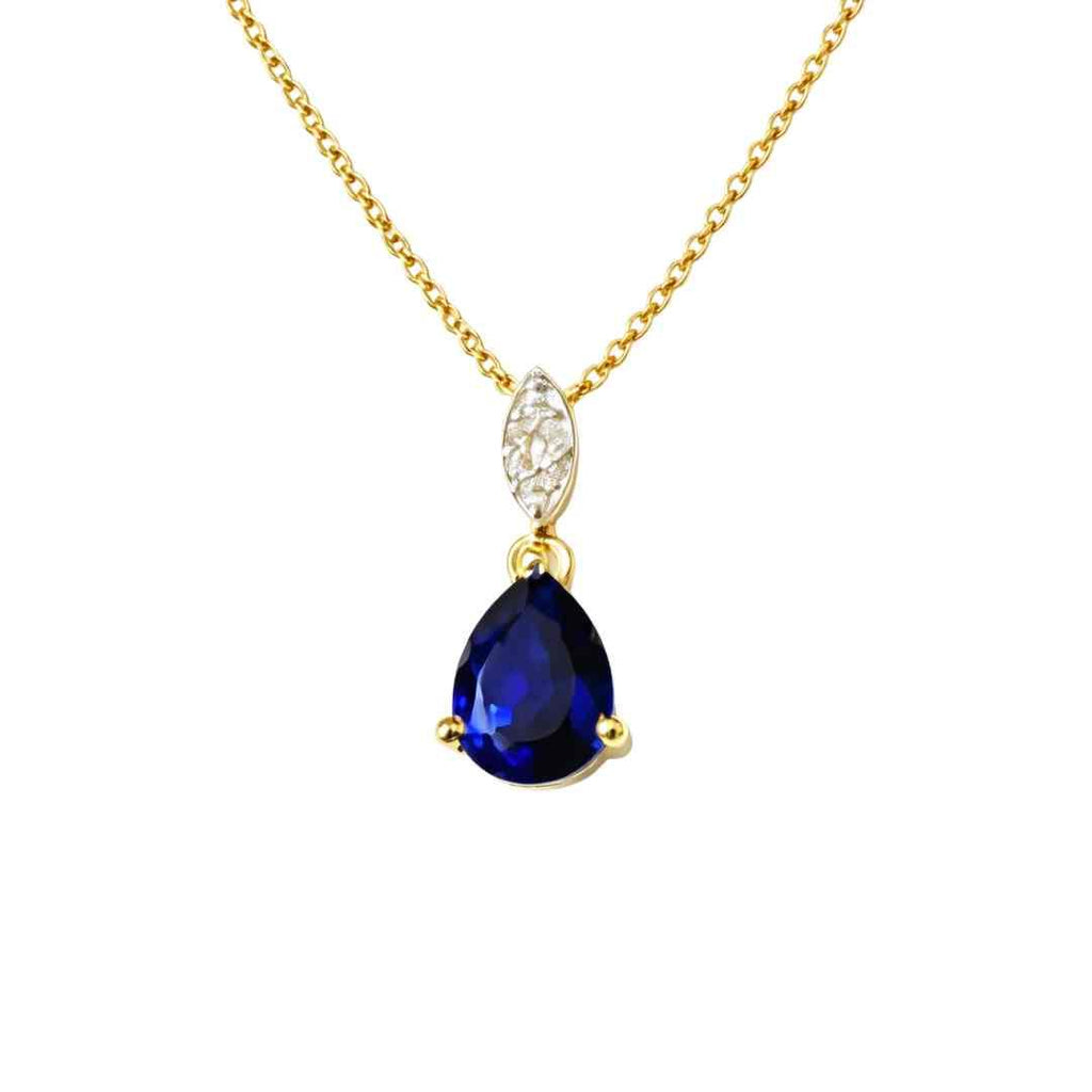 Sapphire‑Coloured CZ Drop Necklace – 9ct Yellow Gold