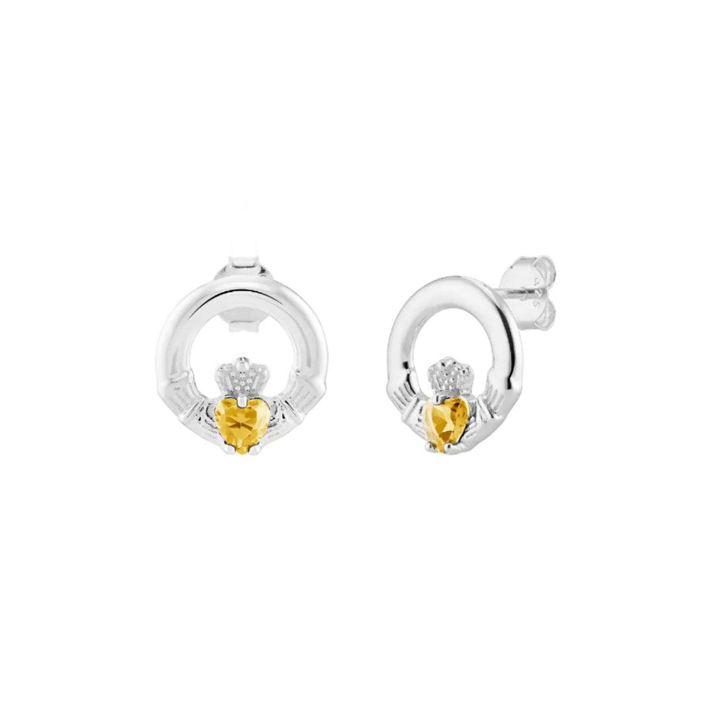 Sterling Silver November Birthstone Claddagh Earrings