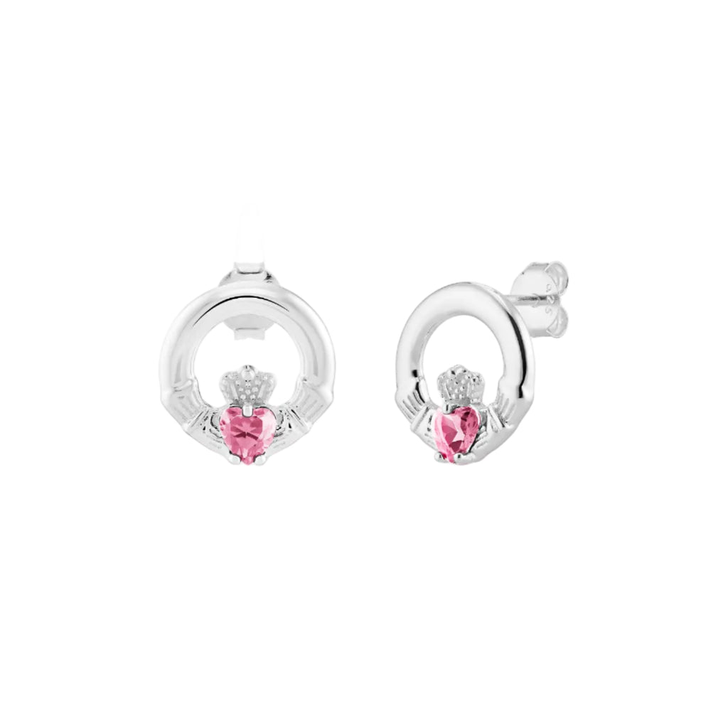 Sterling Silver October Birthstone Claddagh Earring