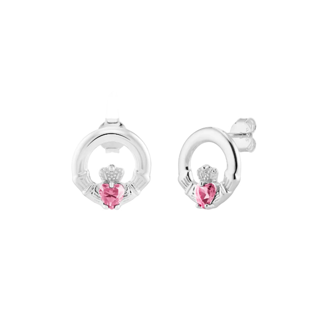 Sterling Silver October Birthstone Claddagh Earring
