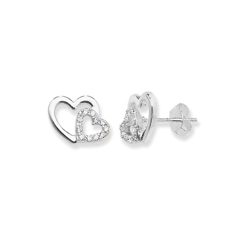 Children's Sterling Silver Double Heart Stud Earrings