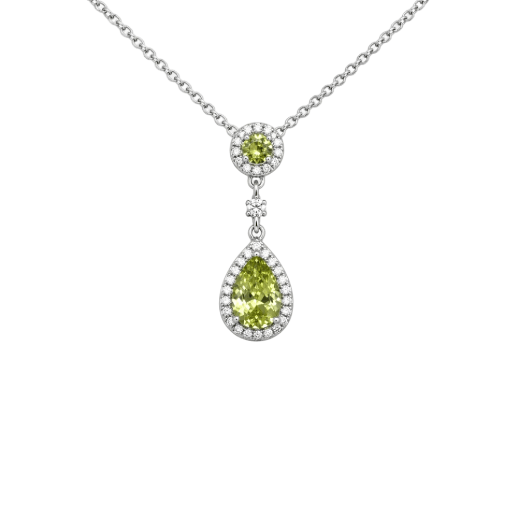 Yellow Stone Halo Drop Pendant - Sterling Silver