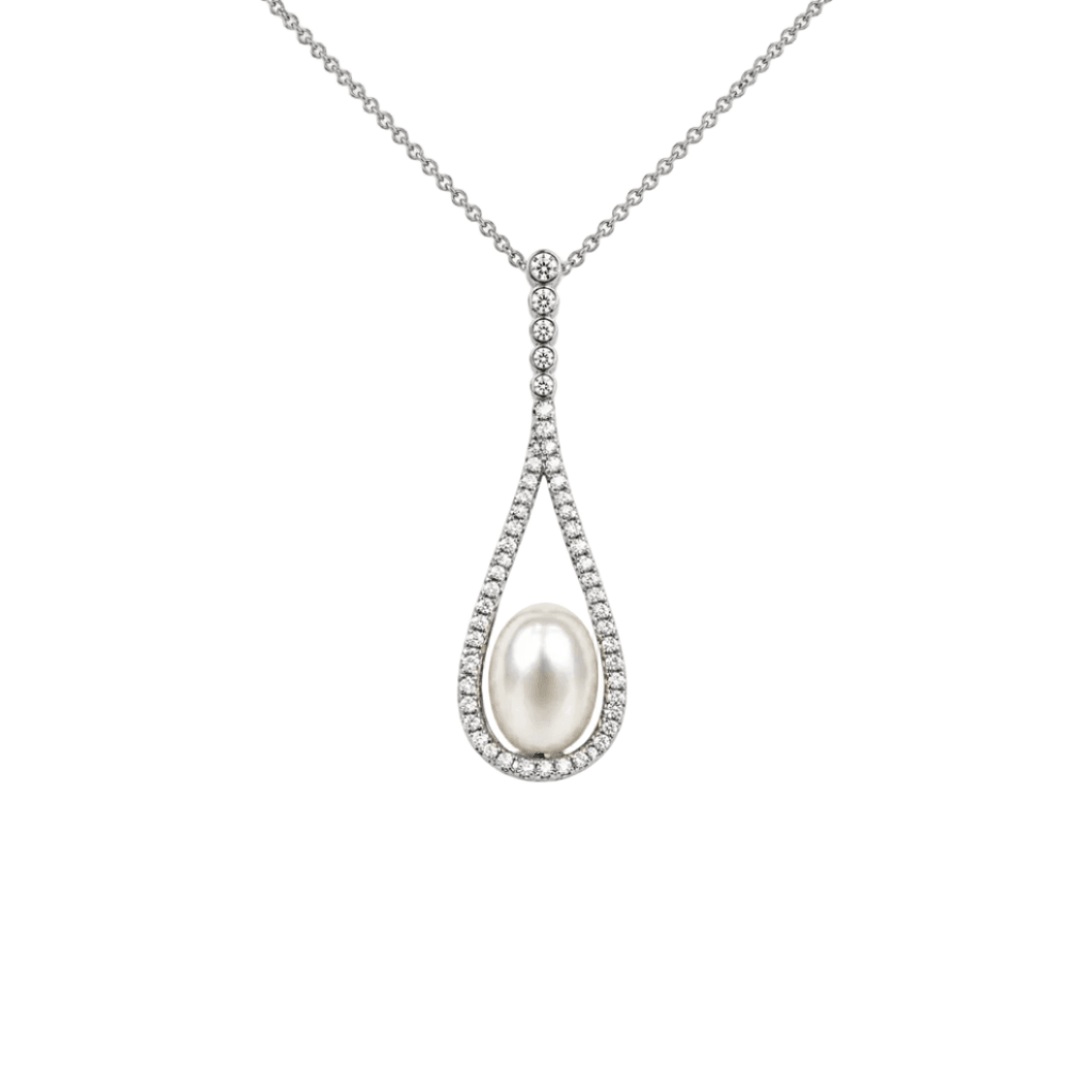 Pearl & CZ Teardrop Pendant - Sterling Silver