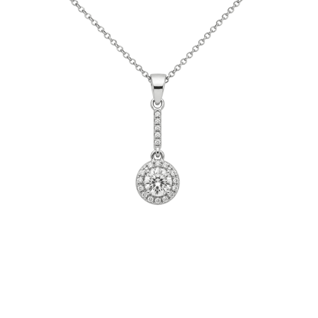 CZ Halo Drop Pendant - Sterling Silver