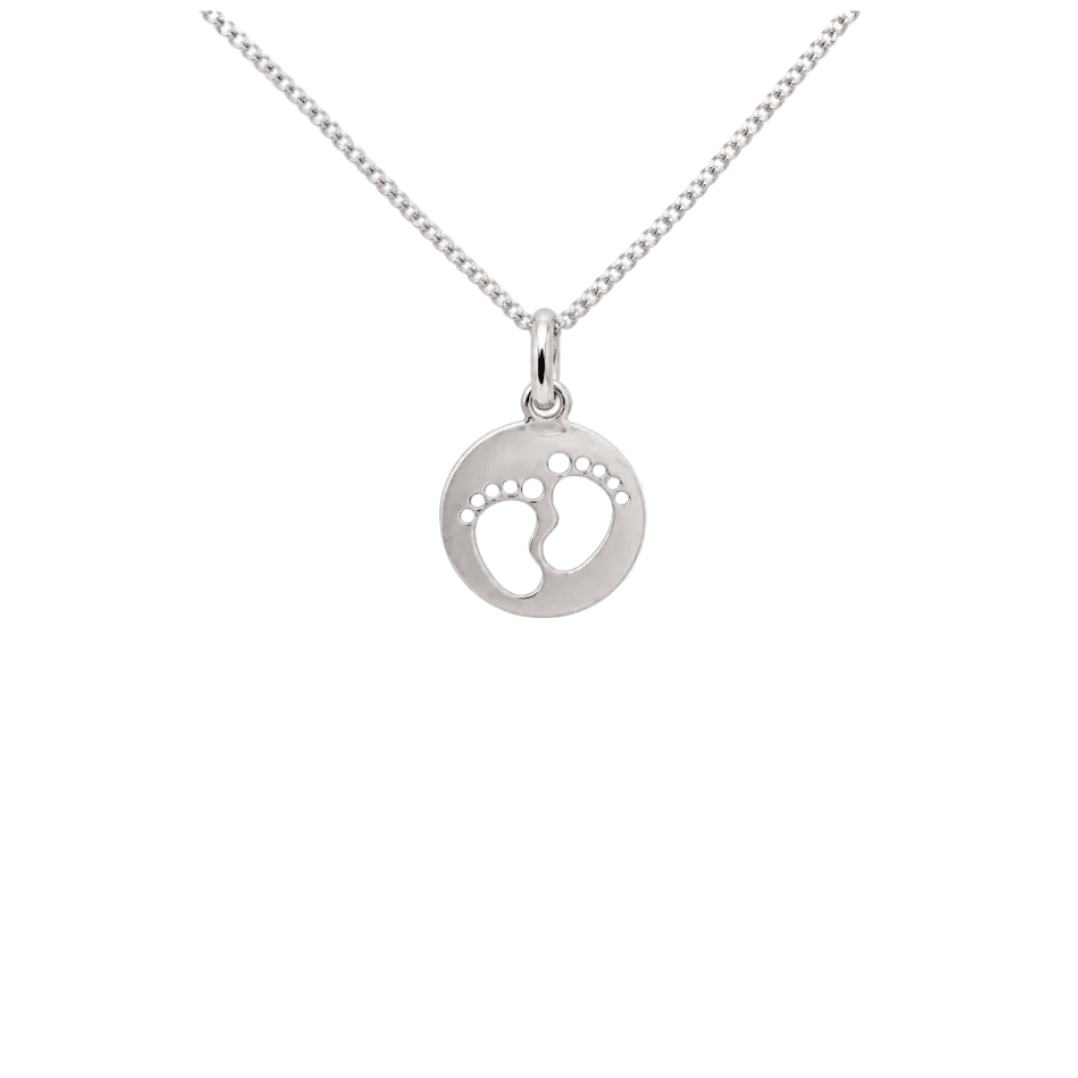 Baby Footprints Disc Pendant - Sterling Silver