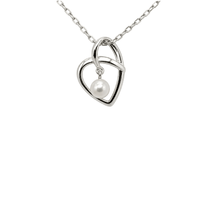 Double Heart Pearl Pendant - Sterling Silver