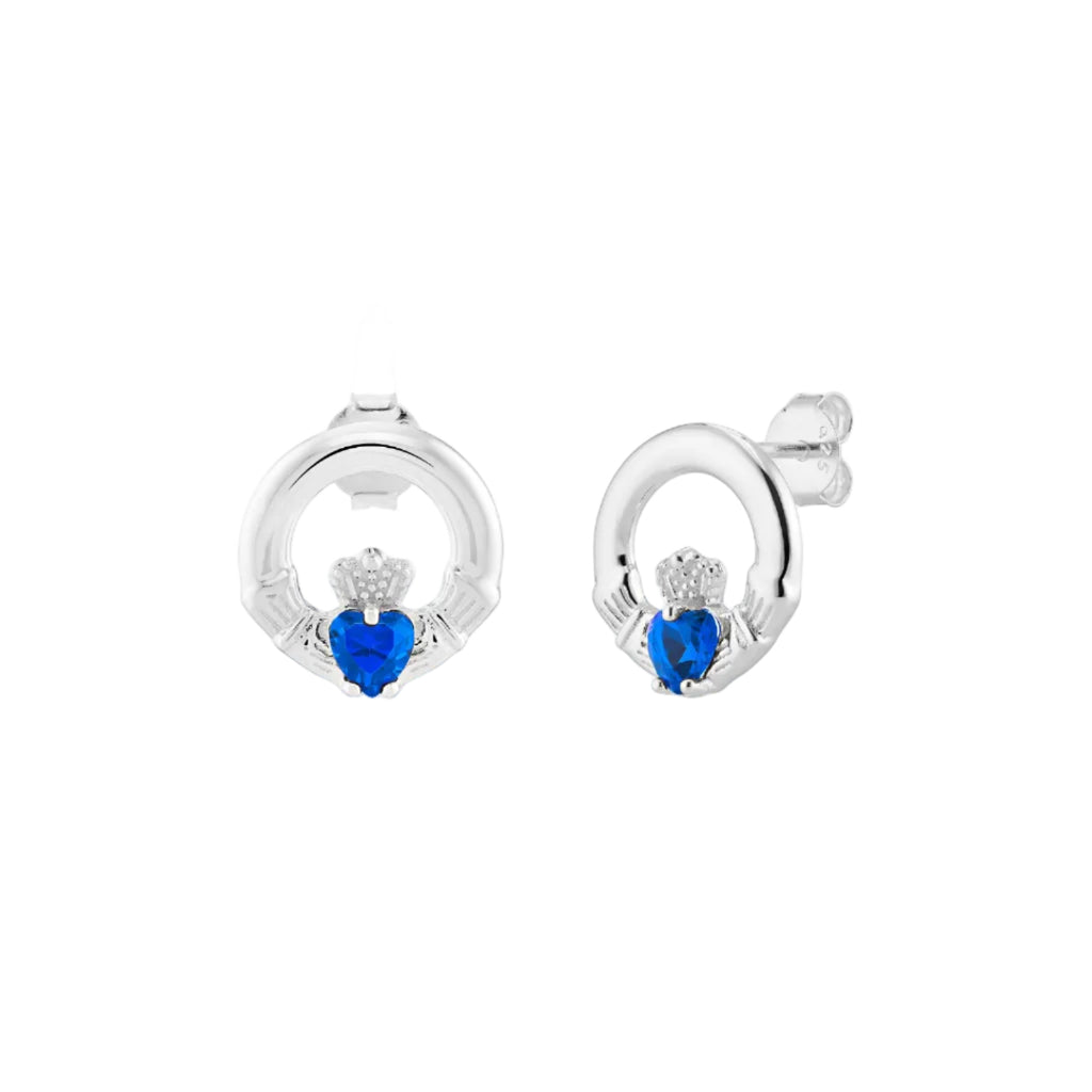 Sterling Silver September Birthstone Claddagh Earrings