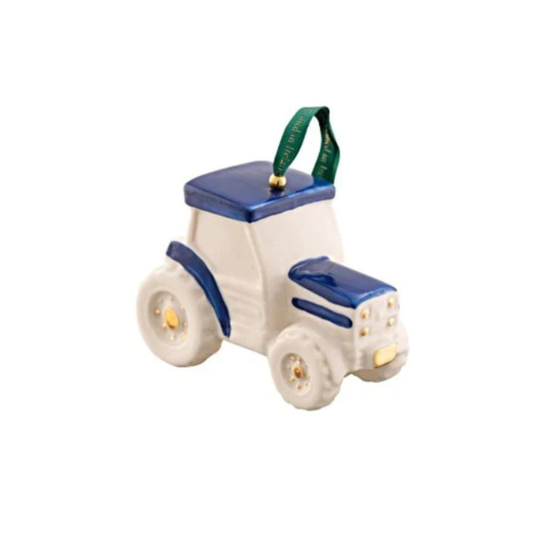 Belleek Blue Tractor Ornament