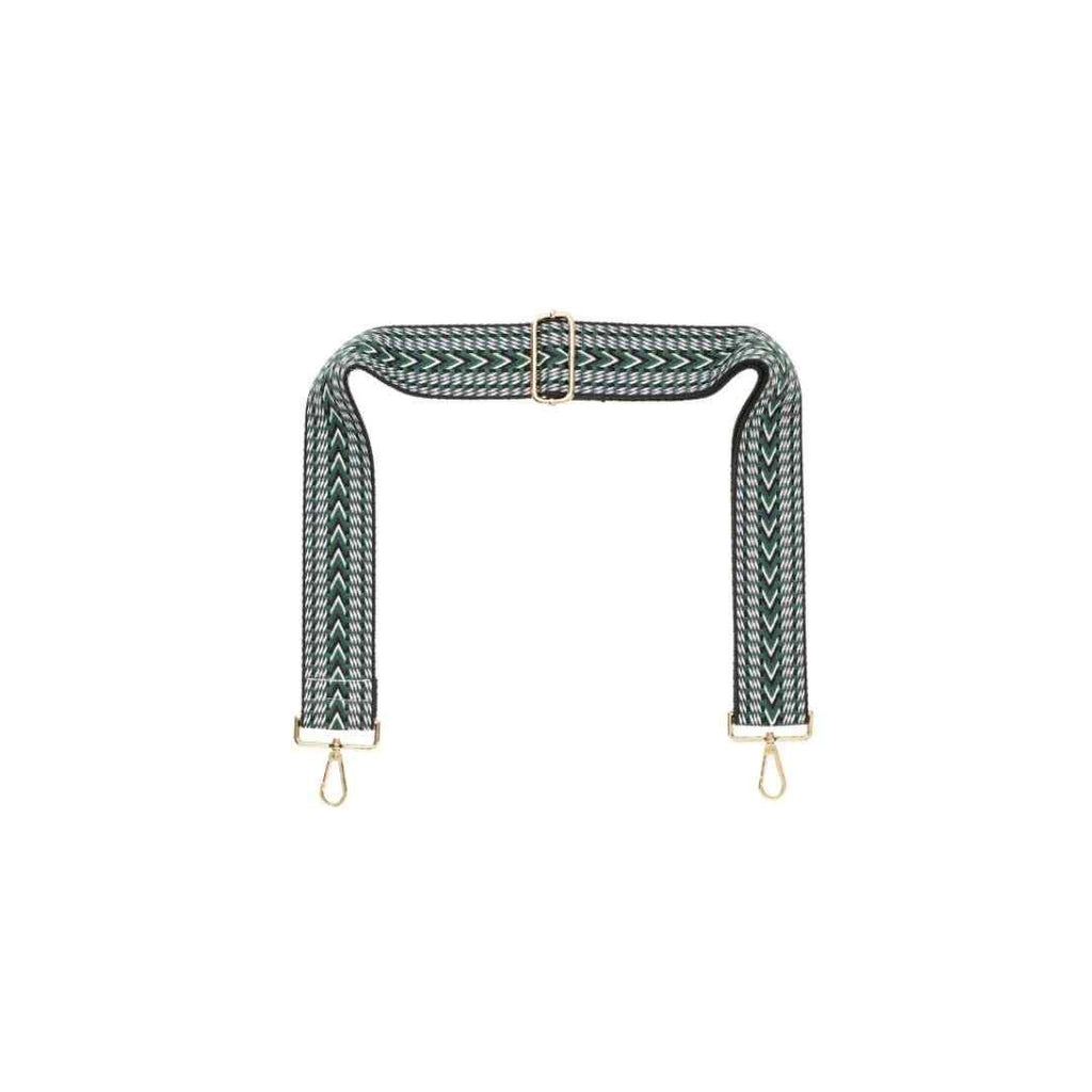 Galway Black, Green & White Chevron Strap – Gold Hardware