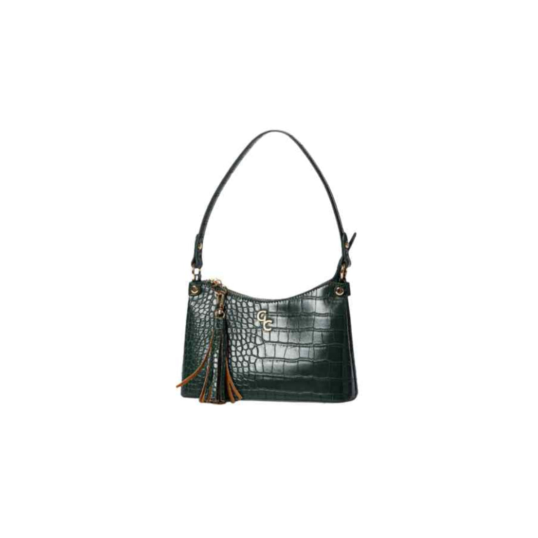 Galway – Mini Shoulder Bag in Forest Green Croc Detail