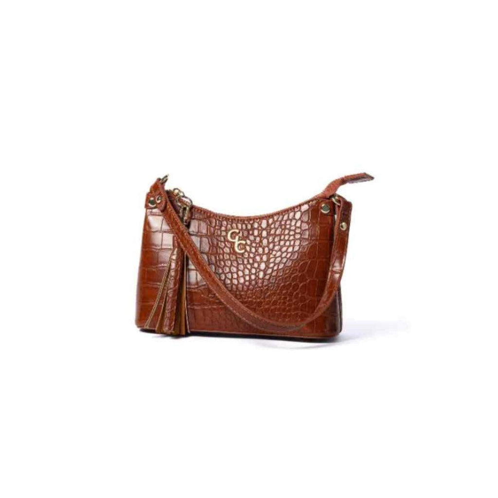 Galway – Mini Shoulder Bag in Tan Croc Detail