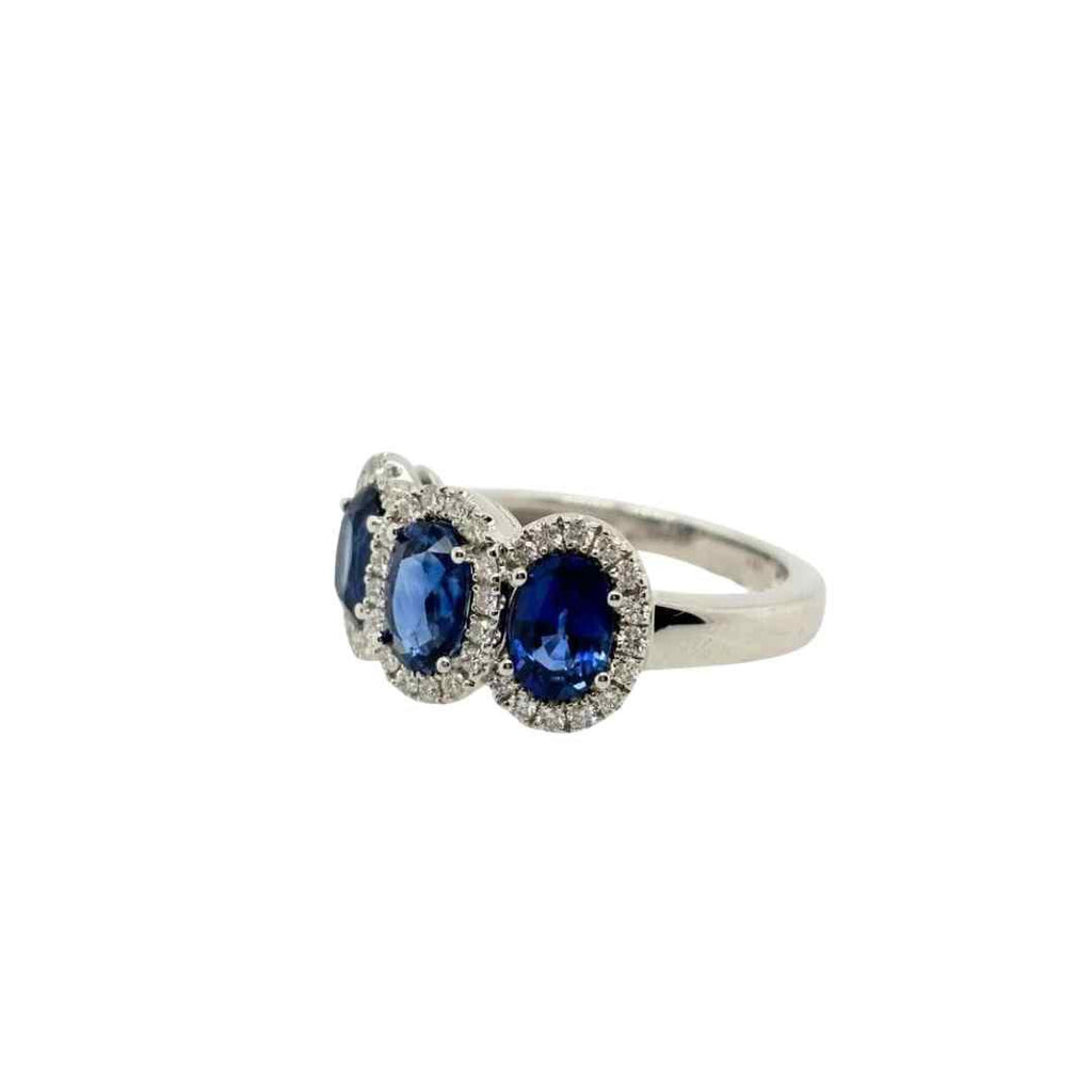 Sterling Silver Sapphire‑Coloured CZ Trilogy Cluster Ring