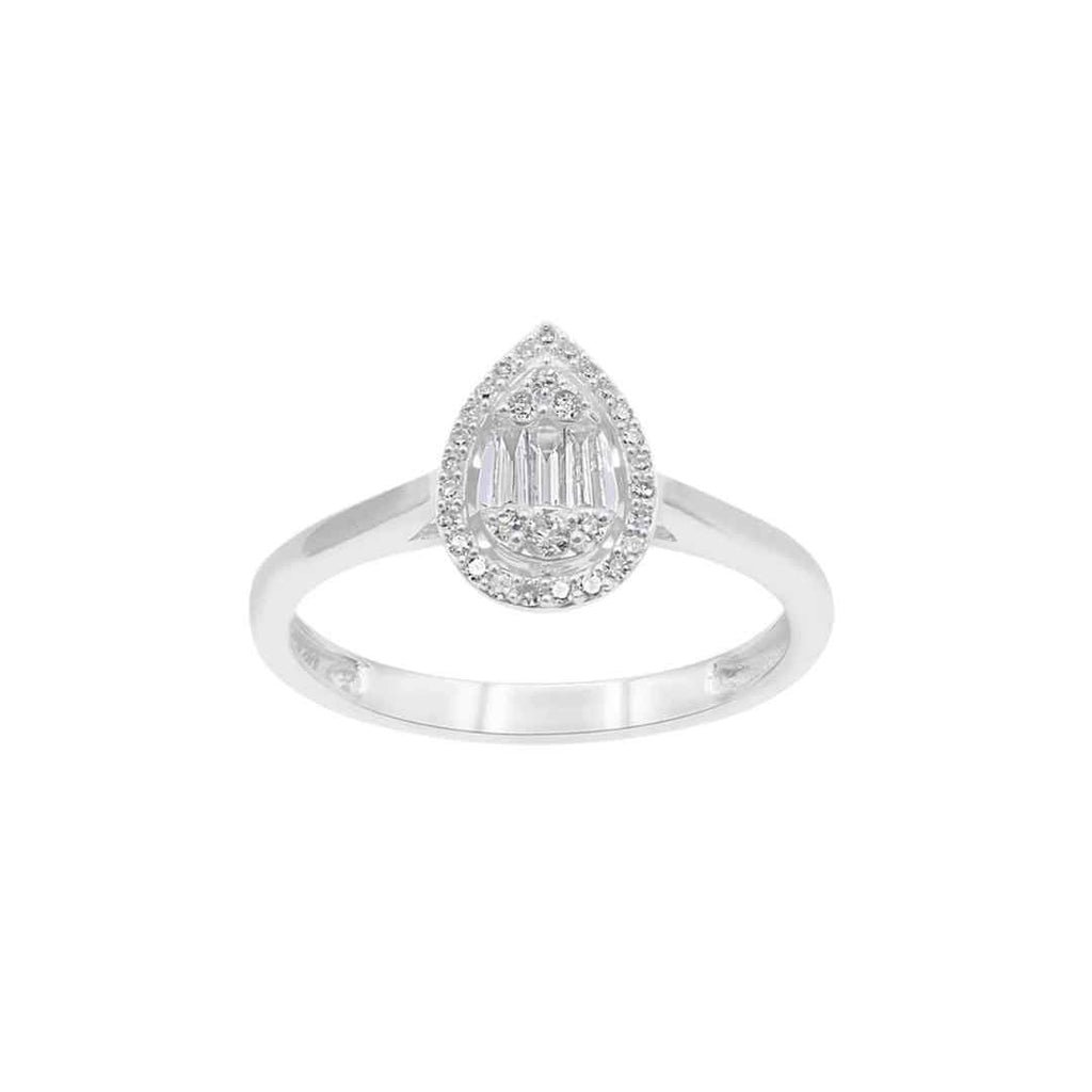 Sterling Silver Pear‑Shaped CZ Halo Ring
