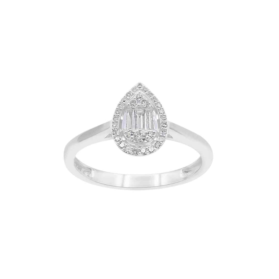 Sterling Silver Pear‑Shaped CZ Halo Ring