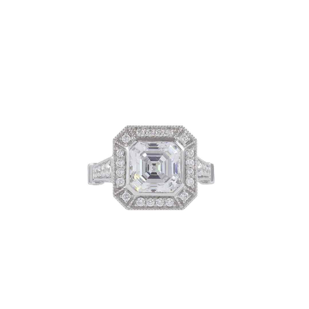 Sterling Silver Emerald‑Cut CZ Halo Ring