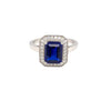 Sterling Silver Emerald‑Cut Sapphire‑Coloured CZ Halo Ring