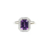 Sterling Silver Emerald‑Cut Amethyst‑Coloured CZ Halo Ring