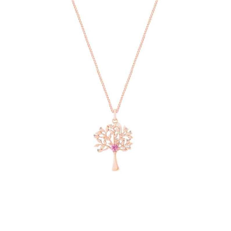 Tree of Life Pendant with Pink Centre Stone - Rose Gold