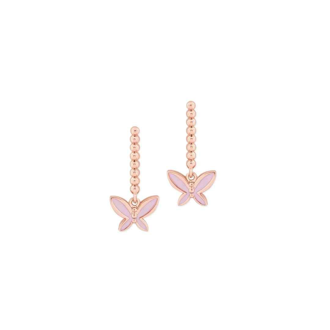 Butterfly Beaded Drop Earrings - Rose Gold