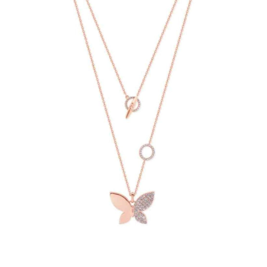 Butterfly Layered Necklace - Rose Gold