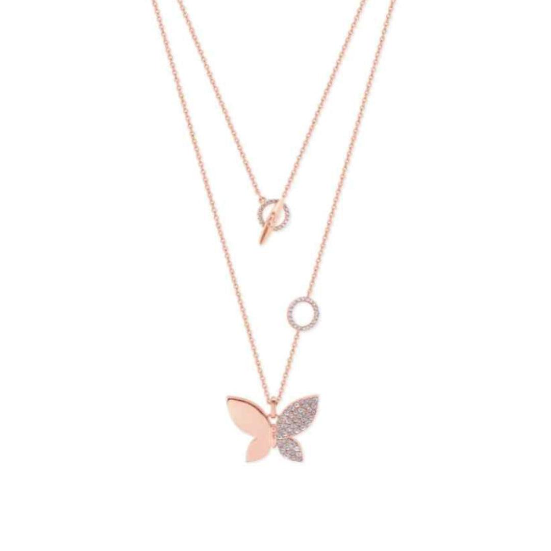 Butterfly Layered Necklace - Rose Gold