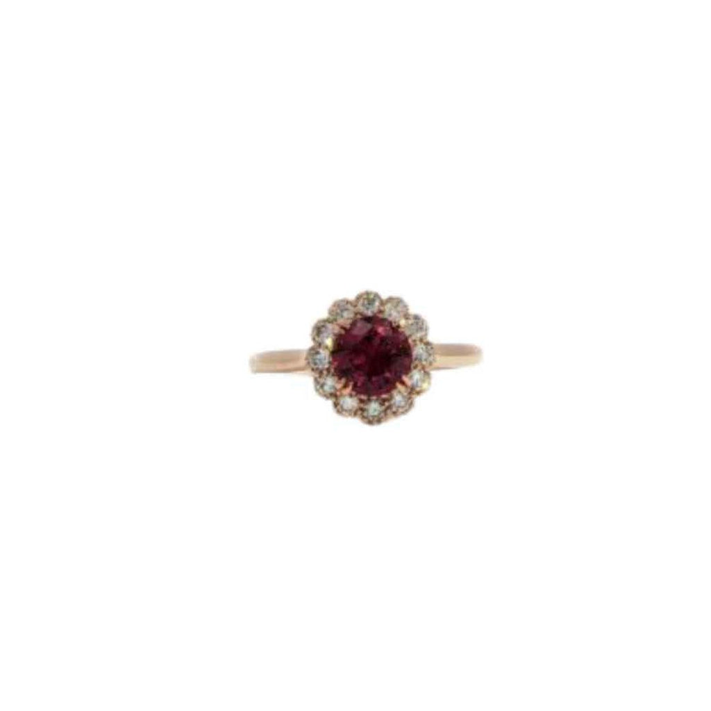 18ct Rose Gold Garnet & Natural Diamond Floral Ring