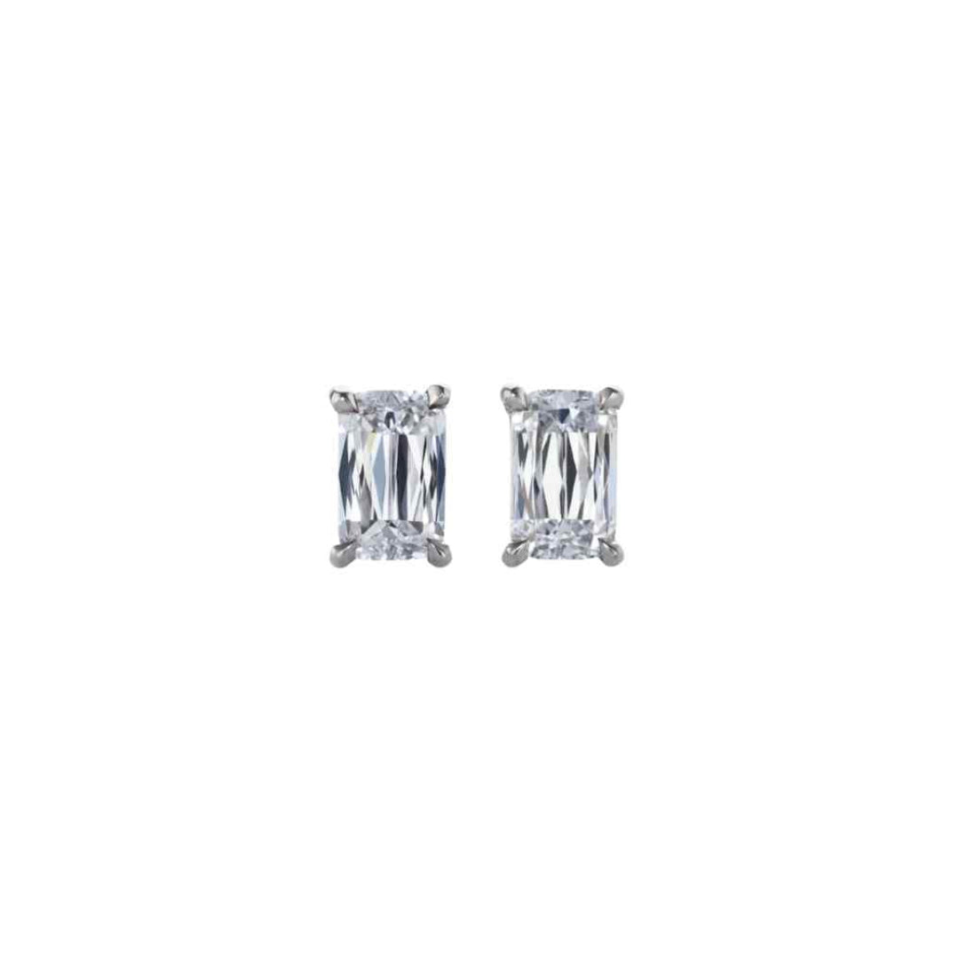 Emerald‑Cut Crystal Stud Earrings – Sterling Silver