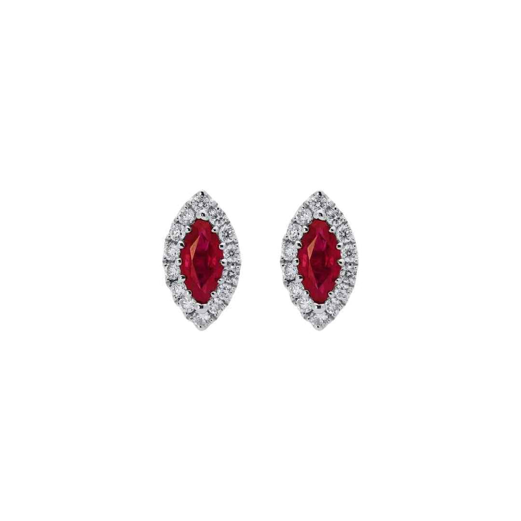 Marquise Ruby Halo Stud Earrings – Sterling Silver